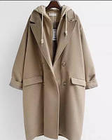 Пальто женское оверсайз с капюшоном кашемир трикотаж по 70 размер