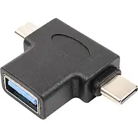 Переходник PowerPlant CA913121 Type-C/microUSB (тато) - USB (мама) Black
