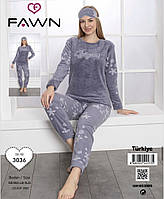 Тепла жіноча флісова піжама костюм для дому та сну штани з кофтою фліс з махрою Fawn (Туреччина)