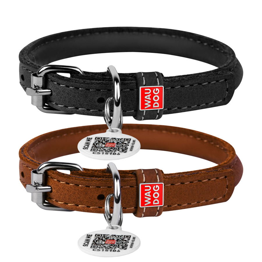 Ошейник для Собак Кожаный WAUDOG Soft с QR Паспортом, Круглый — Купить ...
