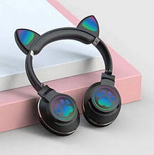 Дитячі бездротові навушники котячі вушка CAT ME1-CE Bluetooth з LED-підсвіткою і MicroSD до 32 Гб Чорні, фото 3