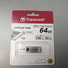 Карта флеш- пам' яті Б/У USB 3.1 Flash 64GB Transcend JetFlash 850 Silver
