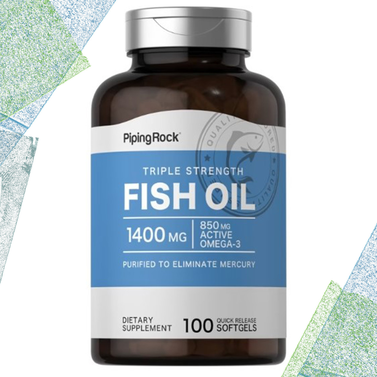 Рыбий жир Piping Rock Triple Strength Fish Oil 1400 мг (850 мг Active Omega-3) 100 гелевых капсул - фото 1 - id-p1614402794