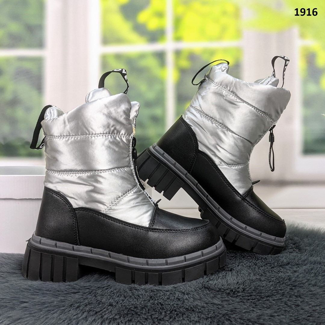 Черевики дутики дитячі зимові для дівчинки сріблясті Канарейка, фото 1