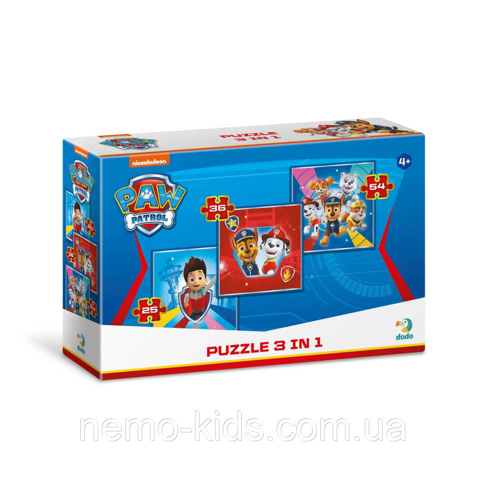 Дитячі Пазли 3 в 1 Paw Patrol "Команда готова до пригод" DoDo 200153, фото 1