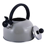 Чайник Kamille Сірий 2.5 л з нержавіючої сталі зі свистком KM-0679A, фото 7