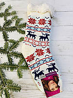 Шкарпетки жіночі з хутра, шкарпетки з овечої шерсті , новорічні носки, носки олені 35-38, 39-41 білі