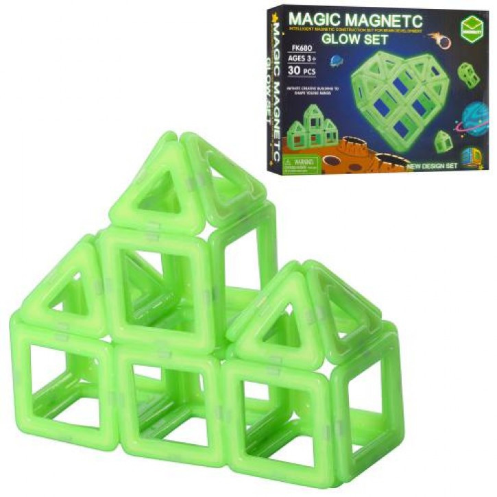 Конструктор FK680 (36шт) магнітний, світиться в темряві, 30дет, в кор-ці, 24-17,5-4,5см