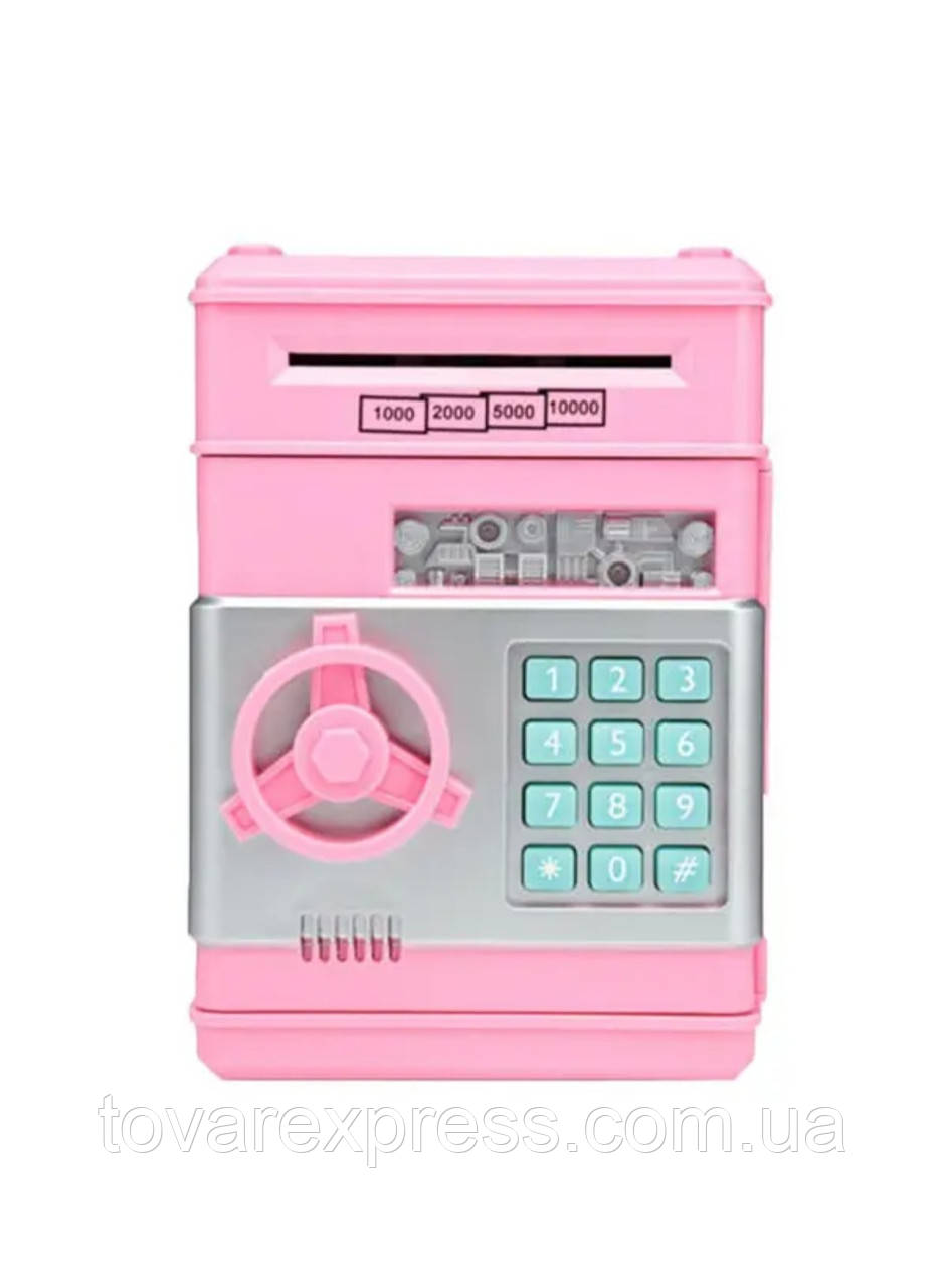 Електронна скарбничка-сейф автомат з кодовим замком і купюроприймачем  ⁇  РОЗОВИЙ КОЛІР,PM
