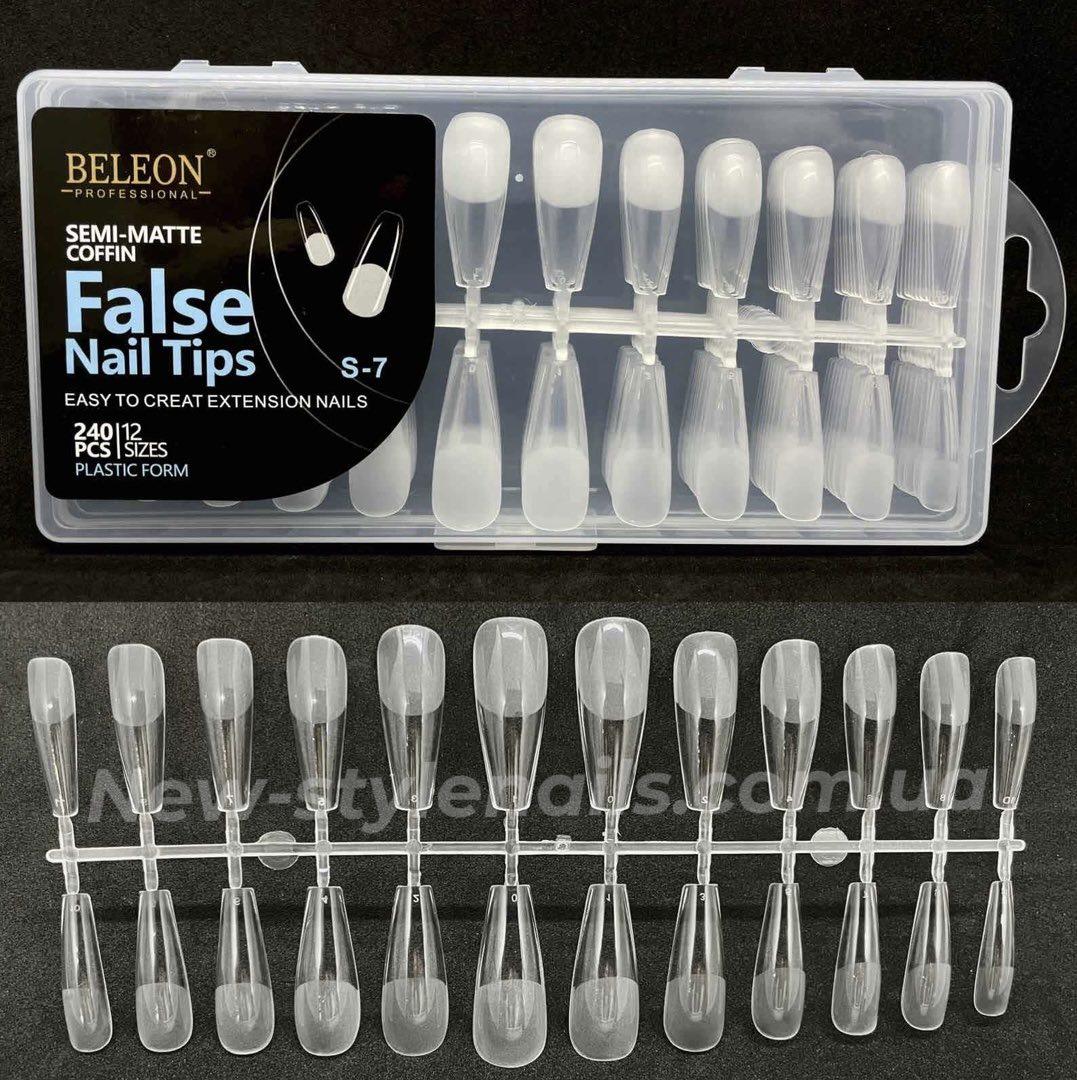 Тіпси гелеві напівматові  для нарощування нігтів BELEON 240 штук - (Балерина) S-7
