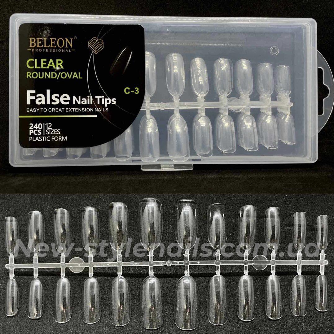 Тіпси гелеві для нарощування нігтів BELEON 240 штук - (Овал) C-3, фото 1