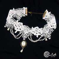 Кружевной чокер с цепями "Трейси" белый №20 Aushal Jewellery