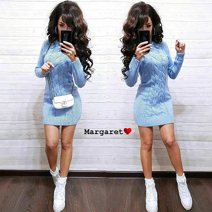 Плаття міні в'язане з візерунком і рукавом шерсть, фото 1