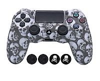 Силиконовый чехол Ralan для геймпада Dualshock 4 / PS4 / Skull-Grey + накладки