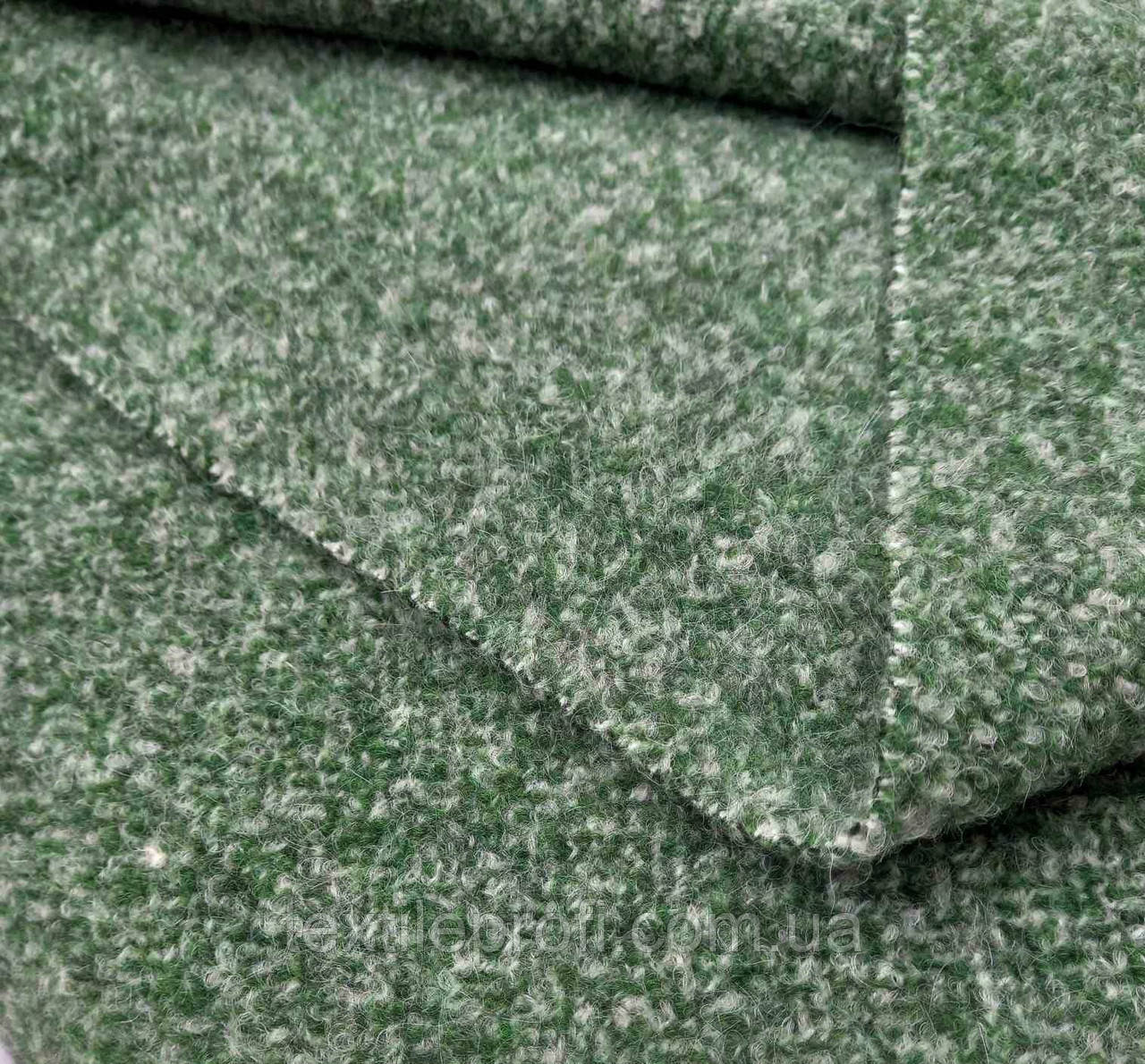 Вовняна пальтова тканина Букле зеленого кольору