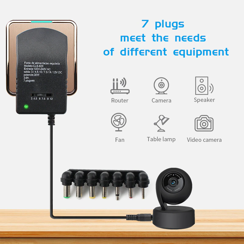 Універсальні регульований імпульсний адаптер блок живлення 3 A 30 W 3/4.5/6/7.5/9/12V + 7 штекерів!, фото 1