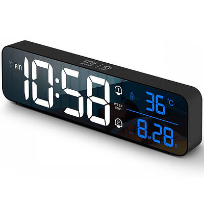 Годинник настільний електронний Losso Premium (BT) LONG з LED підсвічуванням і термометром (чорні), будильник