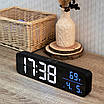 Годинник настільний електронний Losso Premium (BT) LONG з LED підсвічуванням і термометром (чорні), будильник, фото 3