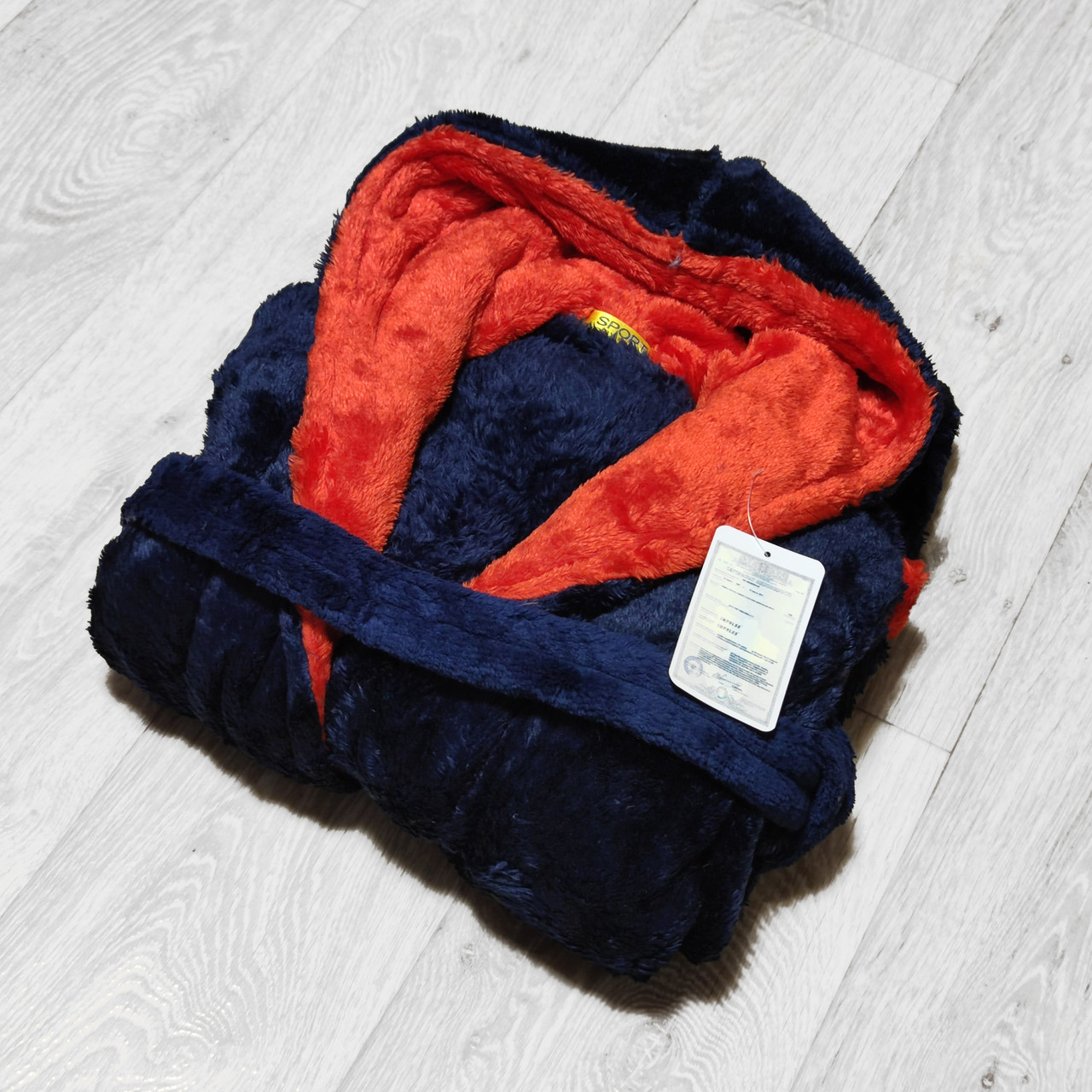 Тёплый подростковый синий\красный махровый халат - Размер S 8-10 лет - фото 2 - id-p1729203052
