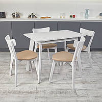 Комплект кухонной мебели Onto Алонзо 100 Премиум белый раздвижной стол + 4 стула Вито Премиум бежевые