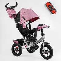Велосипед коляска трехколесный Best Trike 3390/19-795 на надувных колесах / ФАРА с USB / розовый для девочки