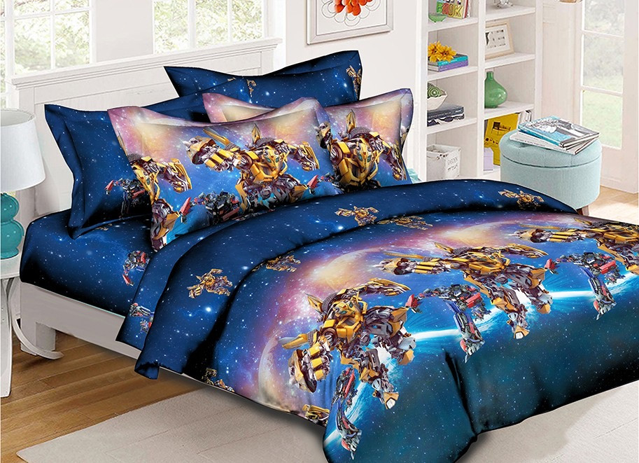 Постільна білизна Королева Ночі (Ранфорс) | Євро комплект | 50х70 | Трансформери на темно-синьому, фото 1