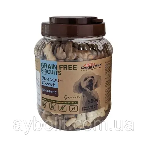 Ласощі DoggyMan Biscuits Milk&Carob, беззерновий бісквіт із молоком і керобом, для собак, 580 г