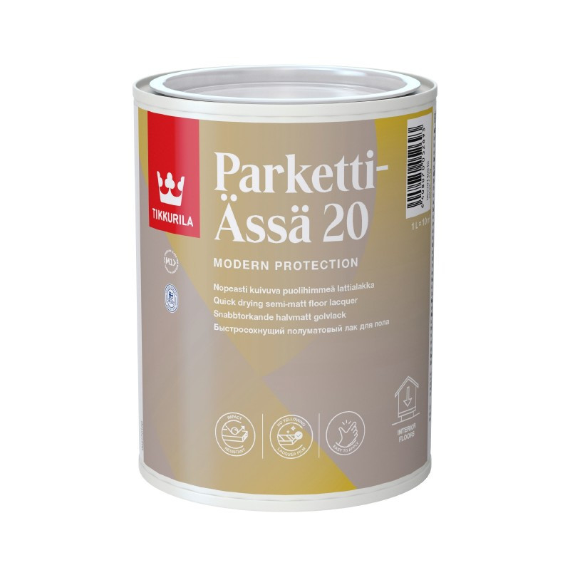 Tikkurila Parketti-Assa 20 - швидкосохнучий напівматовий лак для підлоги, 1 л