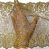 Ажурне мереживо, вишивка на сітці: чорного кольору сітка, золотиста нитка, ширина 24 см, фото 5