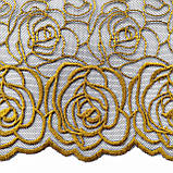 Ажурне мереживо, вишивка на сітці: чорного кольору сітка, золотиста нитка, ширина 24 см, фото 7