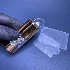 Подвійний штамп для стемпінгу зі стразами + 2 скрапи (прозора та молочна подушечки)