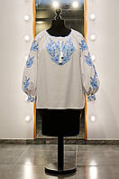 Вышиванка женская с длинным рукавом - реглан, авторская вышивка (Гжель), Оникс, цвет - белый.