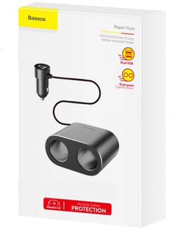 АЗП Baseus High Efficiency One to Two Cigarette Lighter Black ( Уцінка, м&apos;ята упаковка ), фото 3