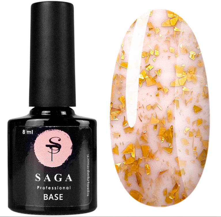 База кольорова Saga Professional Leaf Base 005, кавовий крем із золотими пластівцями поталі, 8 мл