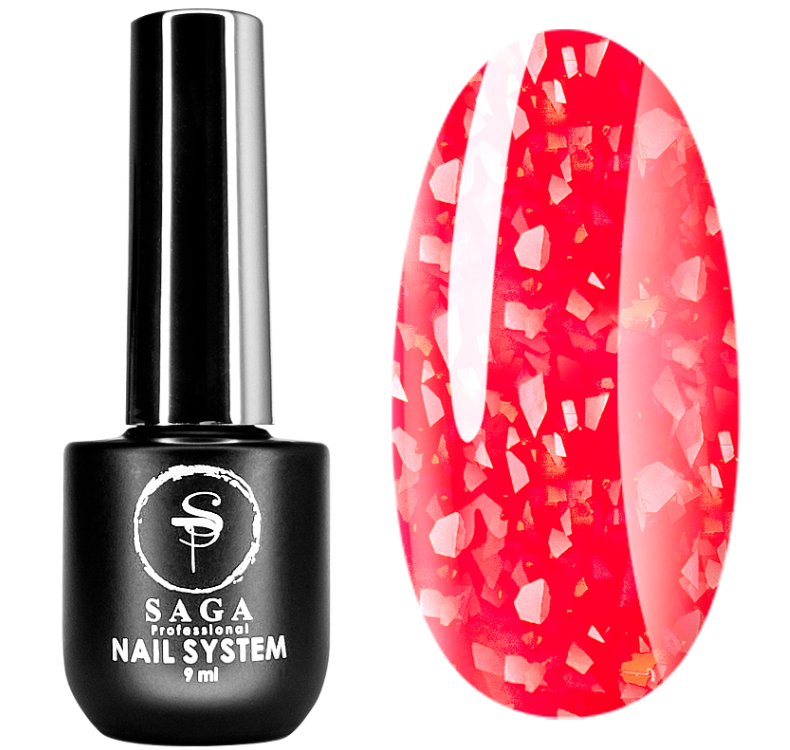 База кольорова Saga Professional Leaf Base 008, червоно-малинова з пластівцями поталі, 8 мл
