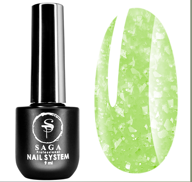 База кольорова Saga Professional Leaf Base 011, жовто-салатовий з пластівцями поталі, 8 мл