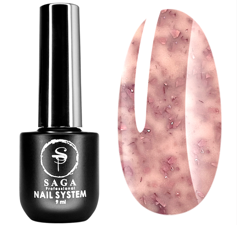 База кольорова Saga Professional Leaf Base 013, світлий персиково-рожевий з рожевими пластівцями поталі, 8 мл