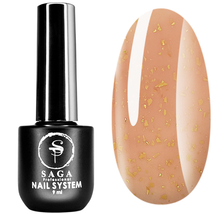 База кольорова Saga Professional Leaf Base 020, персиковий беж із золотистими пластівцями поталі, 8 мл