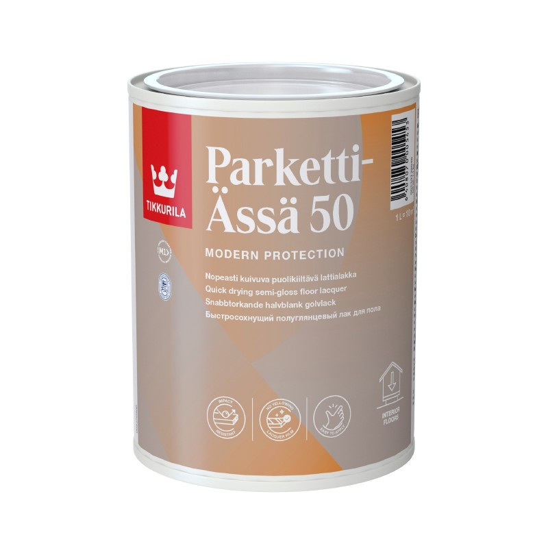 Tikkurila Parketti-Assa 50 - швидкосохнучий напівглянсовий лак для дерев'яної підлоги, 1 л