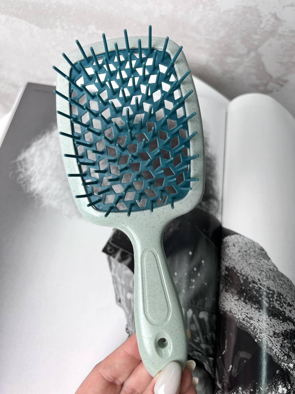 Гребінець для волосся "Super Brush" під мармур в пакеті. Зелений, фото 1