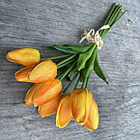 Штучний латексний тюльпан пучок 9 гілок жовтогарячий, фото 3