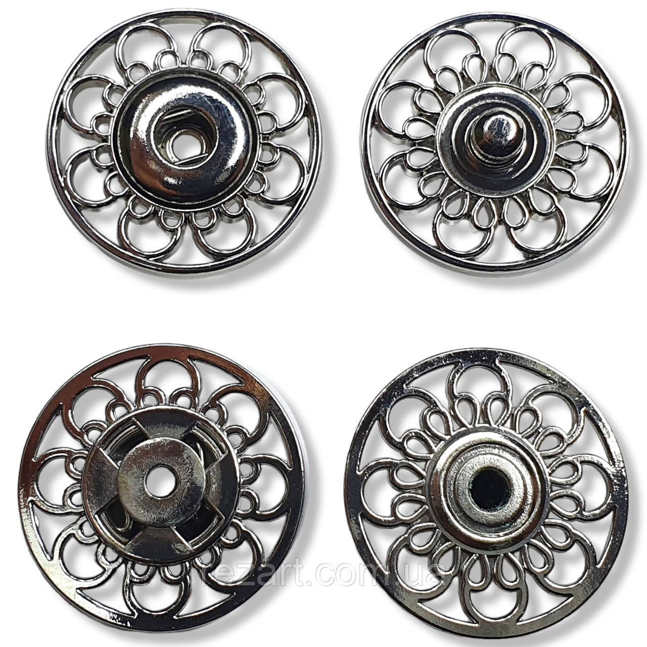 Кнопка пришита 25 мм. колір сріблястий нікель (10 шт. паковання) декоративна, неіржавка (Туреччина) ажурна