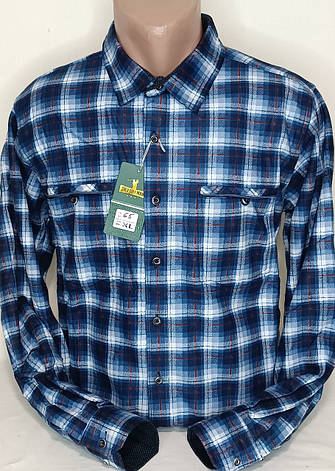 Чоловічі сорочки на флісі Hetai vd-0065 синя картата чоловіча сорочка, тепла чоловіча сорочка на флісі, фото 2