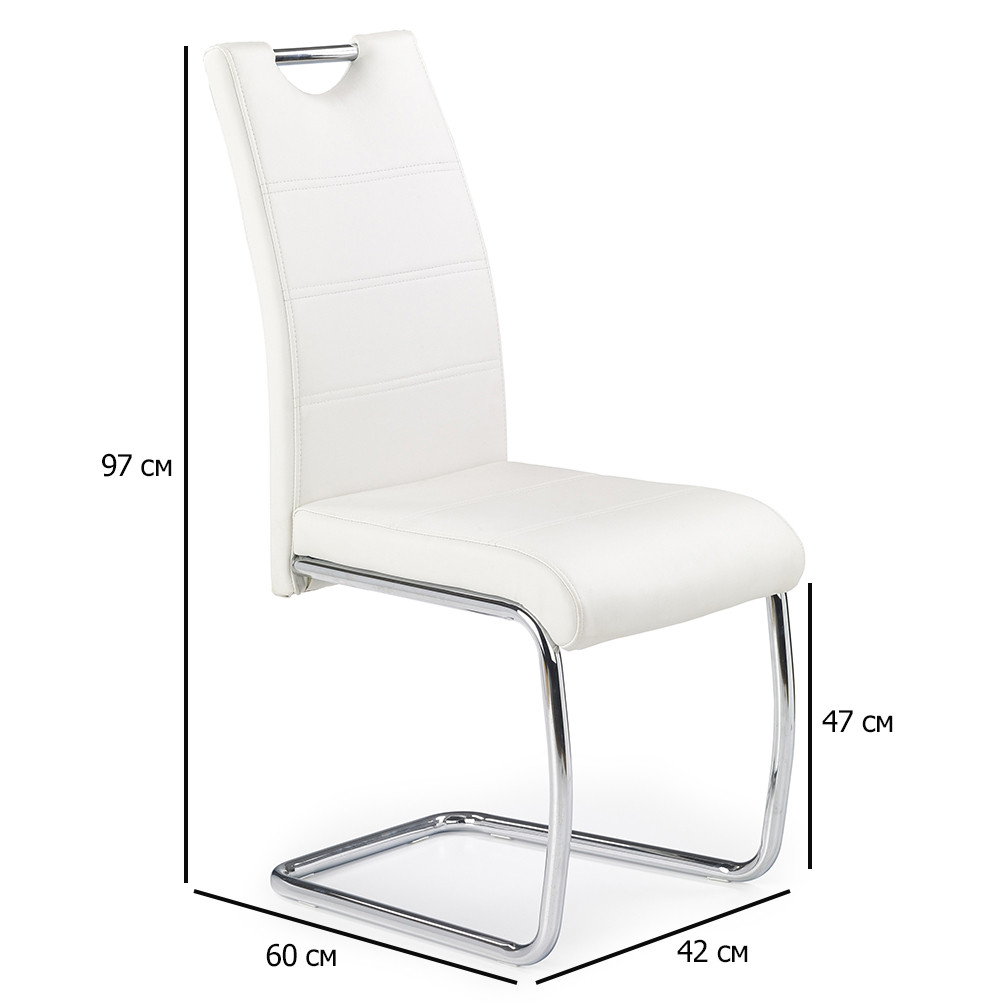 Білі стільці з екошкіри на хромованих полозах K-211 з високою спинкою для кафе, фото 1