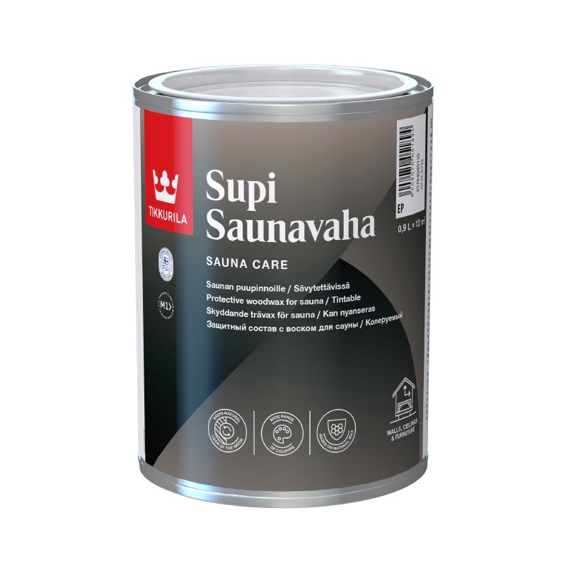 Tikkurila Supi Saunavaha - захисний колеруємий склад з воском для сауни (База EP), 0,9 л