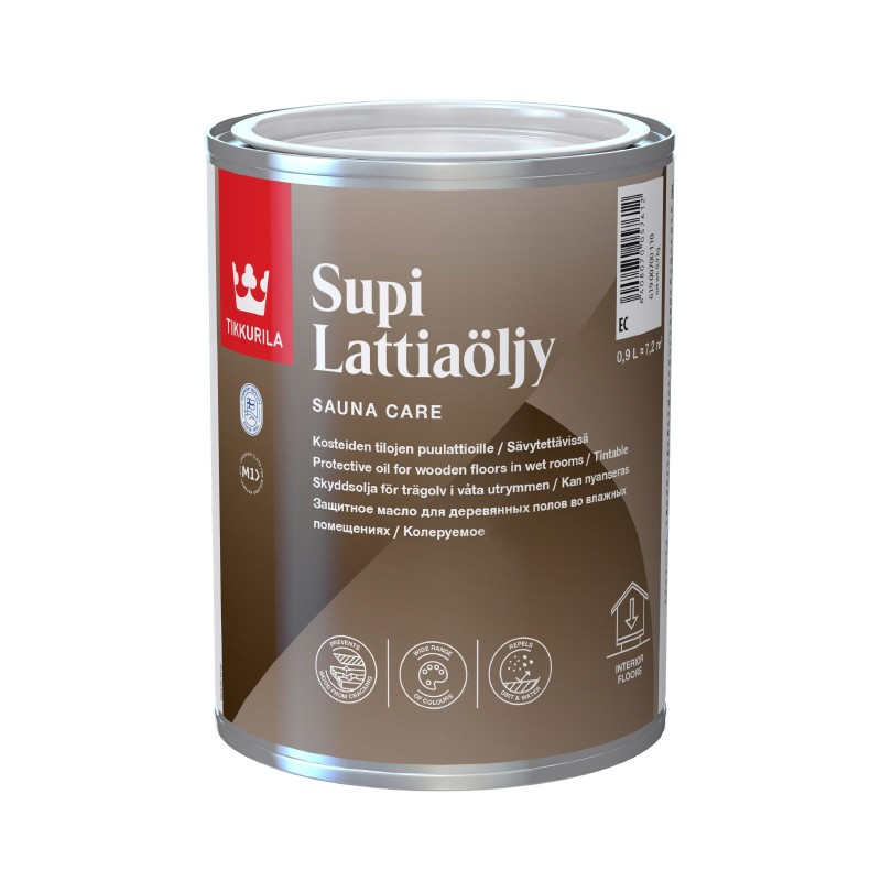Tikkurila Supi Lattiaoljy - захисна олія для дерев'яних підлог сауни (База EC), 0,9 л
