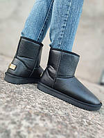 41 та 42 розміри Шкіряні уггі UGG чоловічі чорні зі змійкою високі еко шкіра зимові черевики валянки теплі