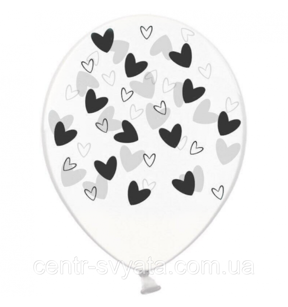 Латексна кулька BELBAL 12"(30 см) Сердечка кривульки чорні (на прозорому)