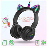 Навушники Котячі вушка/єдиноріг бездротові з мульти RGB,МР3плеер Cute Headset 27STN Bluetooth Black  STN-27, фото 3