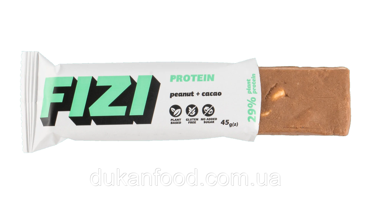 ВЕГАН Батончик протеїновий FIZI "PEANUT + CACAO", 45г